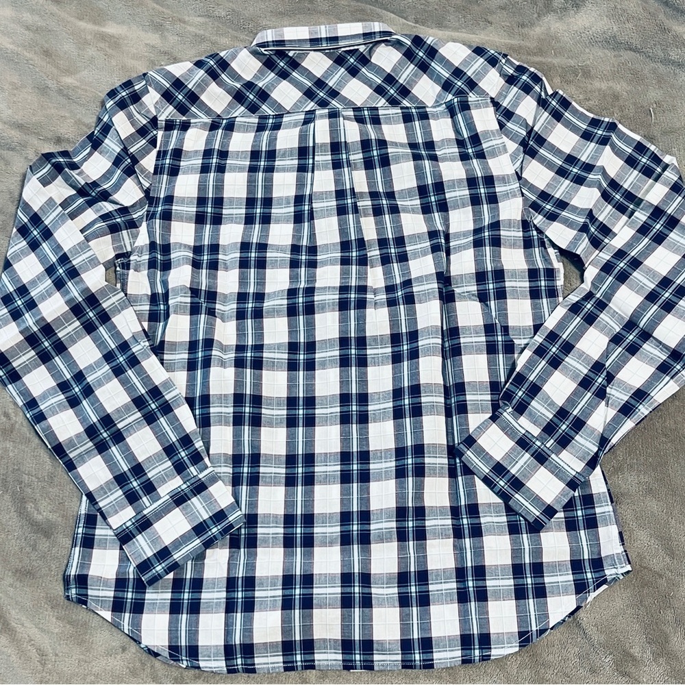 NWT UNTUCKit Size 0 Navy Blue White Plaid Women Long Sleeve Button Up Causal - Picture 5 of 5